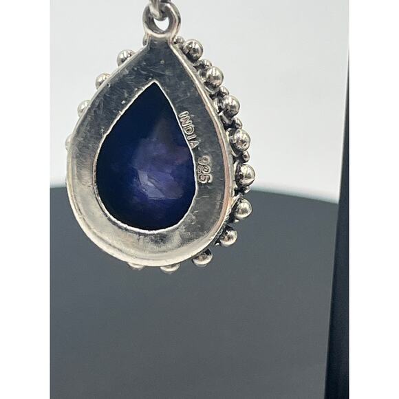 India 925 sterling Faceted Lapis Lazuli White Fresh Water Pearl Cabochon Earring - Picture 9 of 16